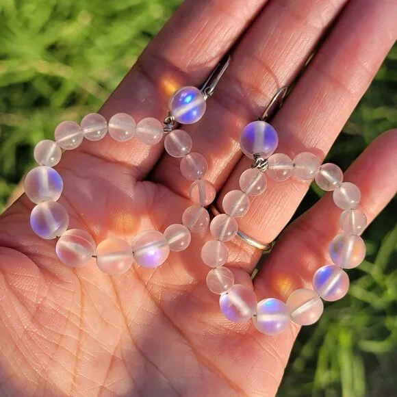 Stunning OOAK rare rose quartz + pink mermaid glass beads 925 sterling silver ea